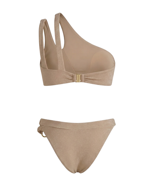 Beige bikini set on a white background