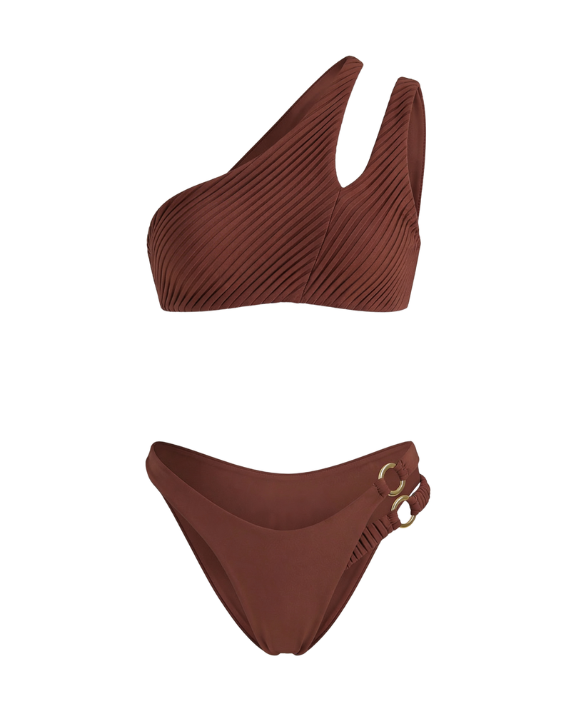 Brown bikini set on a white background