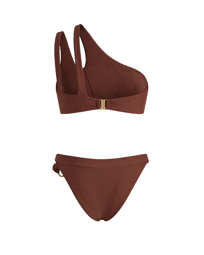 Brown bikini set on a white background