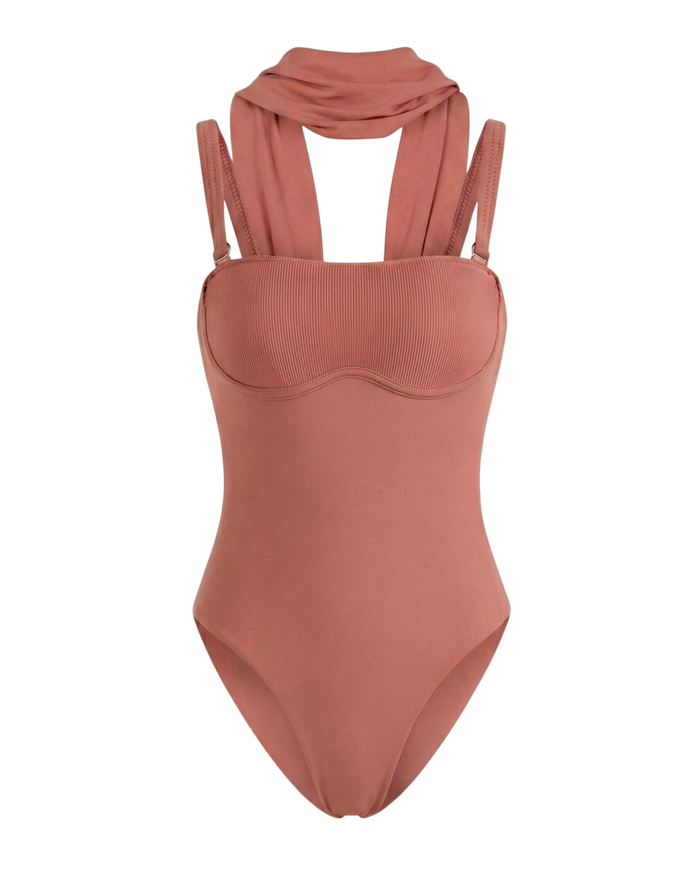 Brown swimsuit with thin straps on a white background