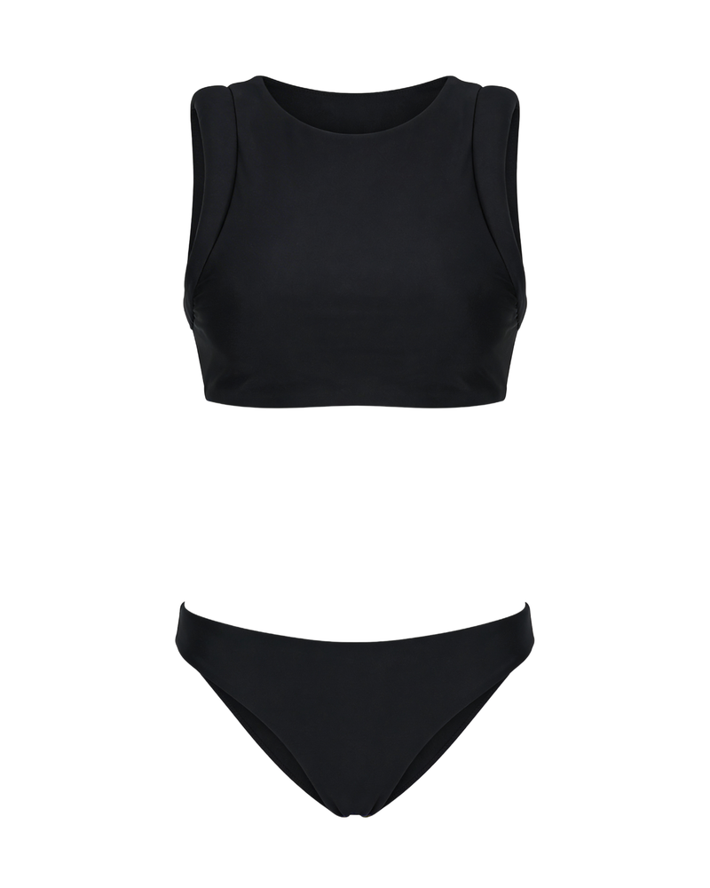 Black bikini set on a white background